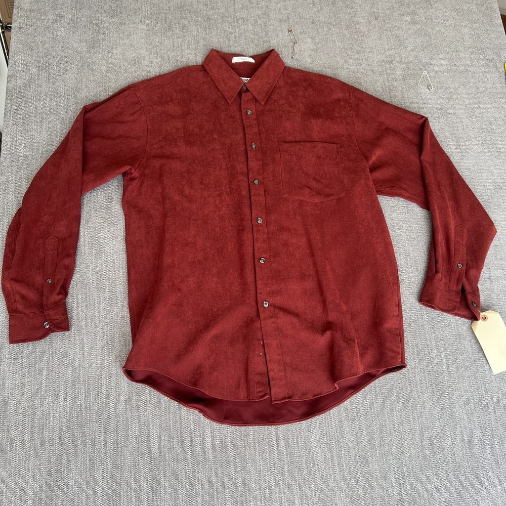 Vintage Alfani Shirt Mens Medium Red Faux Suede Long Sleeve Button Up Button Up
